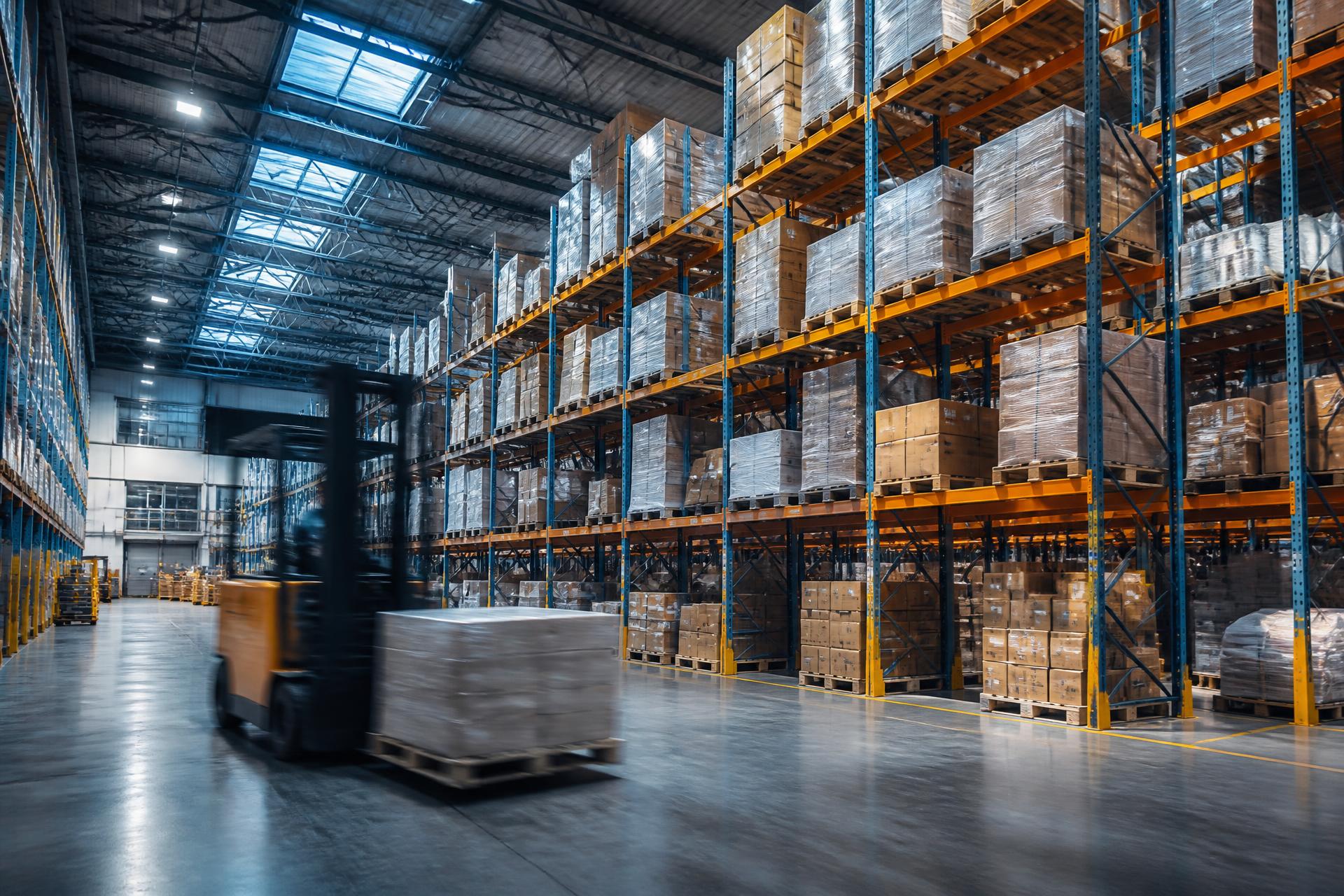 Warehouse with pallet racking and picking area